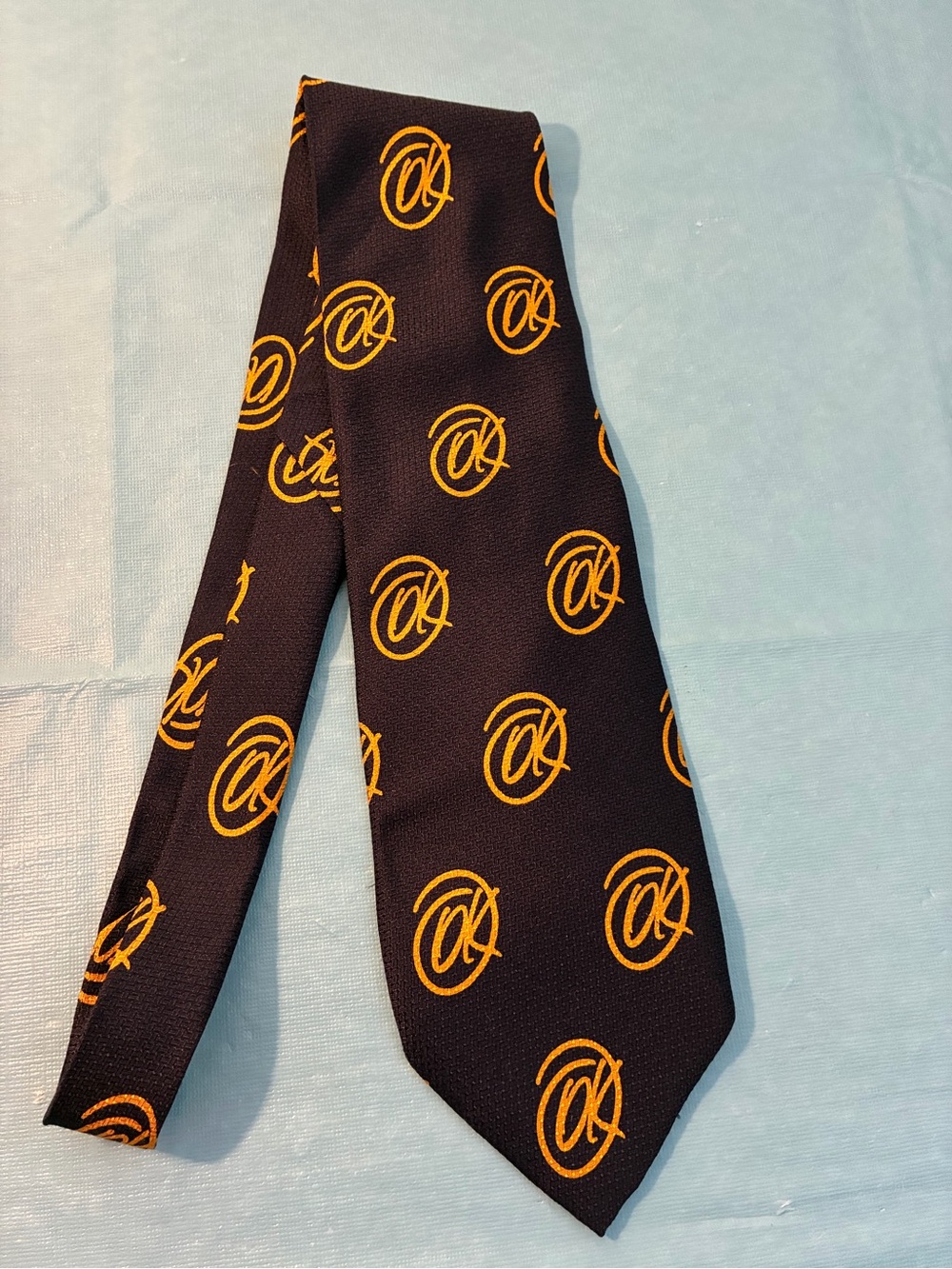 Vintage MOSCHINO Silk Tie with Gold OK Pattern Italy